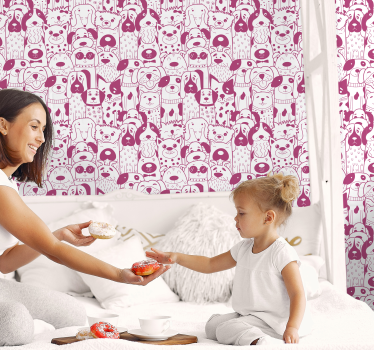 Papel pared infantil patrón perros rosas - TenVinilo