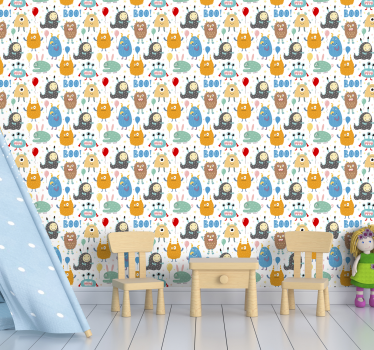 Papel pared infantil de pequeños monstruos - TenVinilo