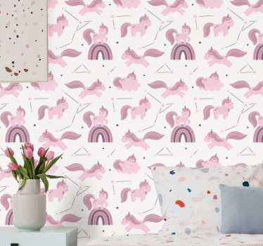 Papel pared infantil Unicornios divertidos con constelaciones de  - TenVinilo