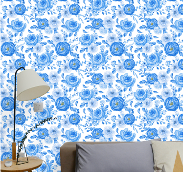 Papel pared nórdico Flores de relojes azules de estilo nórdico - TenVinilo