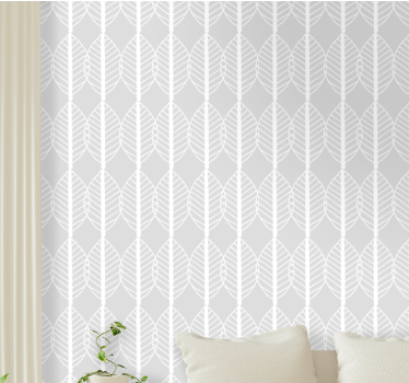Papel pared nórdico Línea blanca de hojas sobre gris - TenVinilo