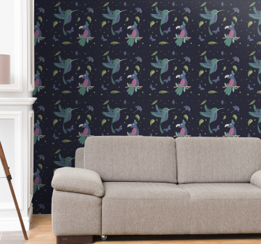 Papel pared pájaros carpinteros y loros - TenVinilo