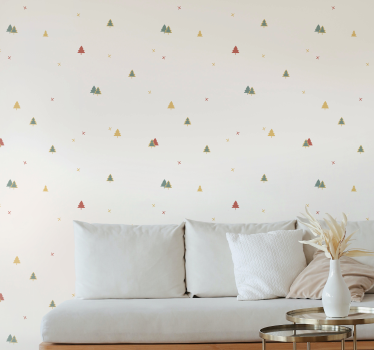 Papel pared salón árboles navidad minimalista - TenVinilo