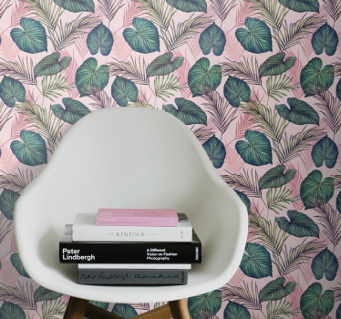 Papel pared selva Hoja tropical rosa - TenVinilo