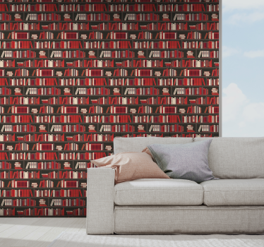 Papel pared vintage armario con libros - TenVinilo