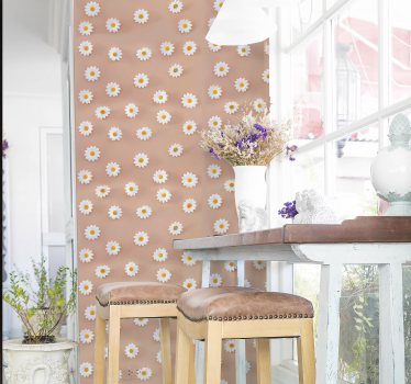 Papel pared vintage de flores margarita - TenVinilo