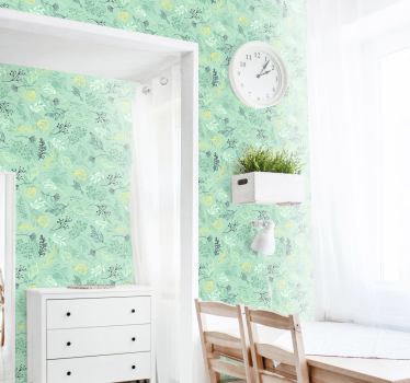 Papel pared vintage flores tonos verdes - TenVinilo
