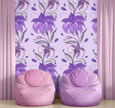 Papel pintado flores patrón lirios lilas - TenVinilo