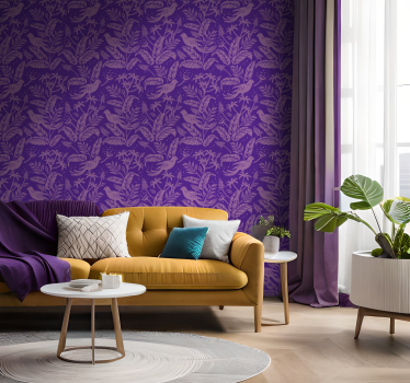 Papel pintado animales pájaros lila - TenVinilo
