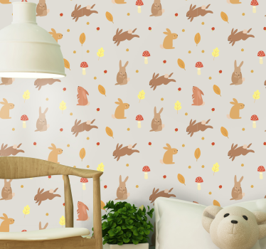 Papel pintado animales Conejo y setas - TenVinilo