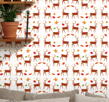Papel pintado animales patrón ciervos rojos - TenVinilo