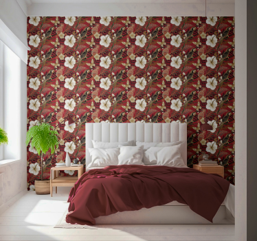 Papel pintado animales Elegante rojo floral - TenVinilo