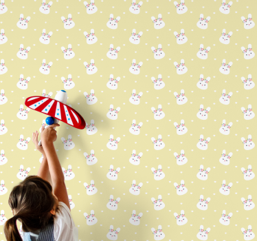 Papel pintado animales Lindos conejos sobre fondo amarillo - TenVinilo