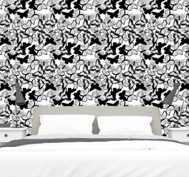 Papel pintado animales Mariposas blancas y negras - TenVinilo