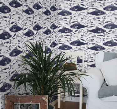 Papel pintado animales peces grises bajo el mar - TenVinilo