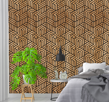 Papel pintado madera patrón geométrico - TenVinilo