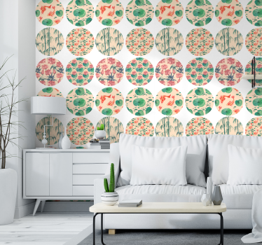 Papel pared con estampado circular verde - TenVinilo