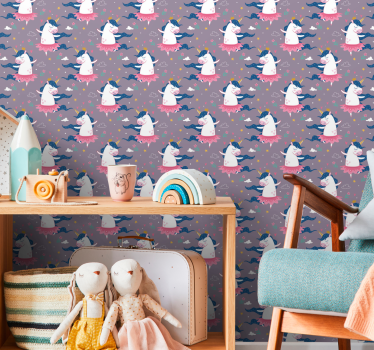 Papel pintado de caballos Bailarina unicornio en la nube - TenVinilo
