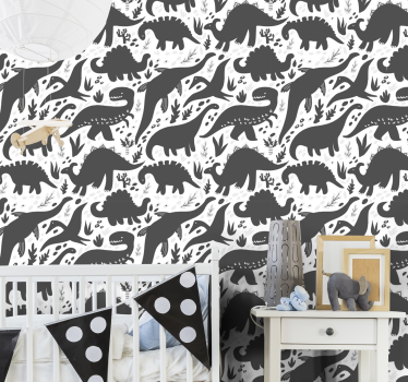 Papel pintado de dinosaurios blanco y negro - TenVinilo