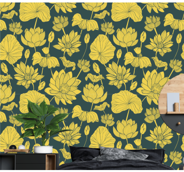 Papel pintado de flores Flor de loto amarilla - TenVinilo