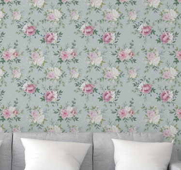 Papel pintado de flores Floral azul y rosa - TenVinilo
