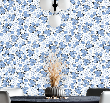 Papel pintado de flores Flores azules antiguas vintage - TenVinilo