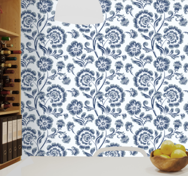 Papel pintado de flores Flores azules grandmillenial patrón - TenVinilo