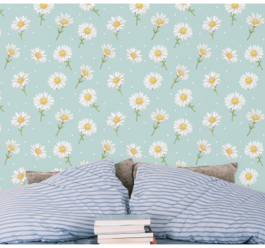 Papel pintado de flores Flores de margarita en azul claro - TenVinilo