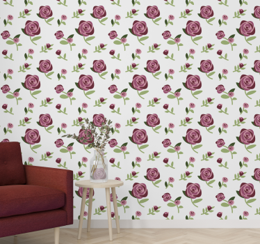 Papel pintado de flores Flores rosadas en ramas verdes - TenVinilo