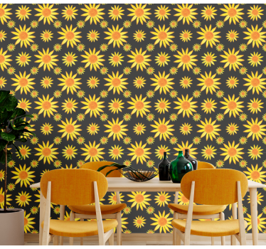 Papel pintado de flores Girasol fondo negro - TenVinilo