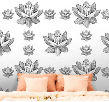 Papel pintado de flores Loto blanco y negro - TenVinilo