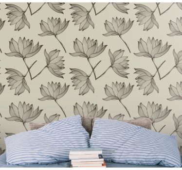 Papel pintado de flores Loto marrón - TenVinilo