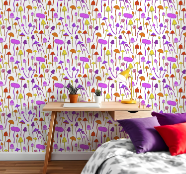 Papel pintado de flores Patrón de hongos alucinógenos - TenVinilo