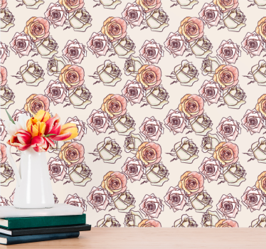 Papel pintado de flores Patrón de rosas estilo ingles - TenVinilo
