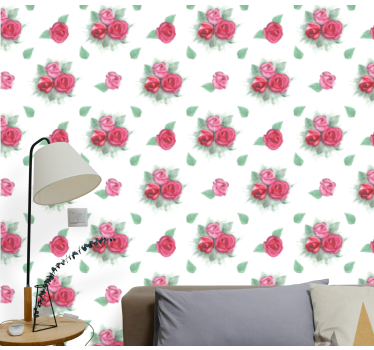 Papel pintado de flores Patrón de rosas rosadas y rojas - TenVinilo