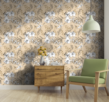 Papel pintado de flores patrón floral negro y amarillo - TenVinilo