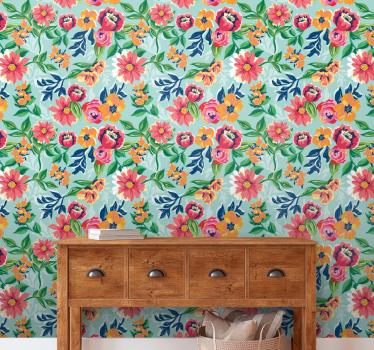 Papel pintado de flores Patrón salvaje colorido - TenVinilo