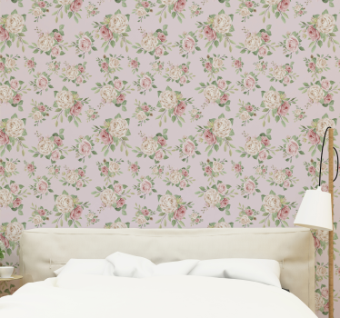 Papel pintado flores peonías tonos rosados - TenVinilo
