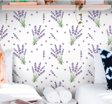Papel pintado de flores Pequeños pétalos de lavanda estilo proven - TenVinilo