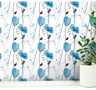 Papel pintado de flores Prado de flores de amapola estilo escandi - TenVinilo