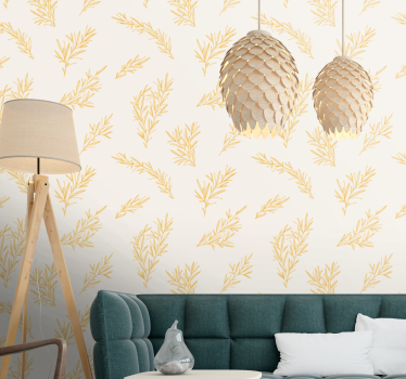 Papel pintado de flores Ramas de los árboles dorados sobre fondo  - TenVinilo