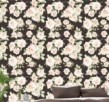 Papel pintado de flores Rosa blanca fondo negro - TenVinilo