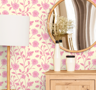 Papel pintado de flores Rosas pequeñas vintage sobre fondo rosa - TenVinilo
