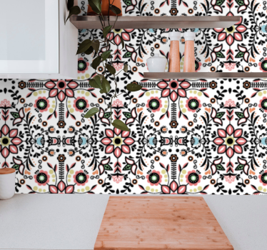 Papel pintado de flores Símbolos de coloridas flores polacas - TenVinilo