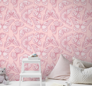Papel pintado de mariposas rosas y blancas - TenVinilo