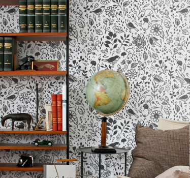 Papel pintado de pájaros blanco y negro - TenVinilo