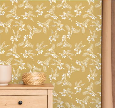Papel pintado de pájaros Flores japonesas y pájaros - TenVinilo