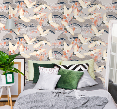 Papel pintado de pájaros Garzas patrón de estilo japonés - TenVinilo