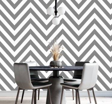 Papel pintado de rayas Chevron gris y blanco - TenVinilo