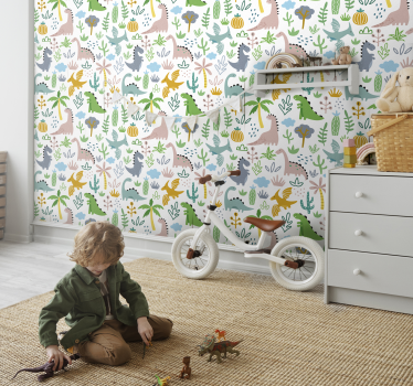 Papel pintado de dinosaurios patrón Jurásico EscandinavoPatrón de - TenVinilo